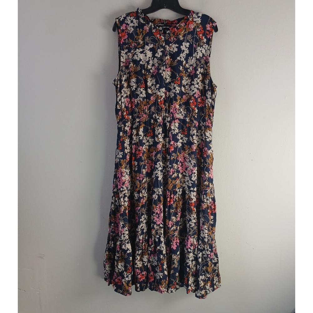 Saint + Sofia Women's Size 14 Midi Floral Shift Dress Floral‎ Pockets Ruffle Hem